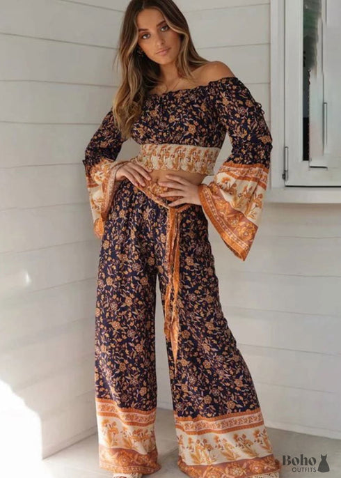 Boho Pants - Palazzo Pants in Leg Pants, Jasmine in Navy Blue For Women